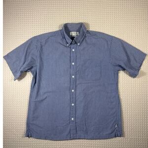 J. Crew Men's Medium 100% Cotton Casual Button Down Short Sleeve Blue Checkered